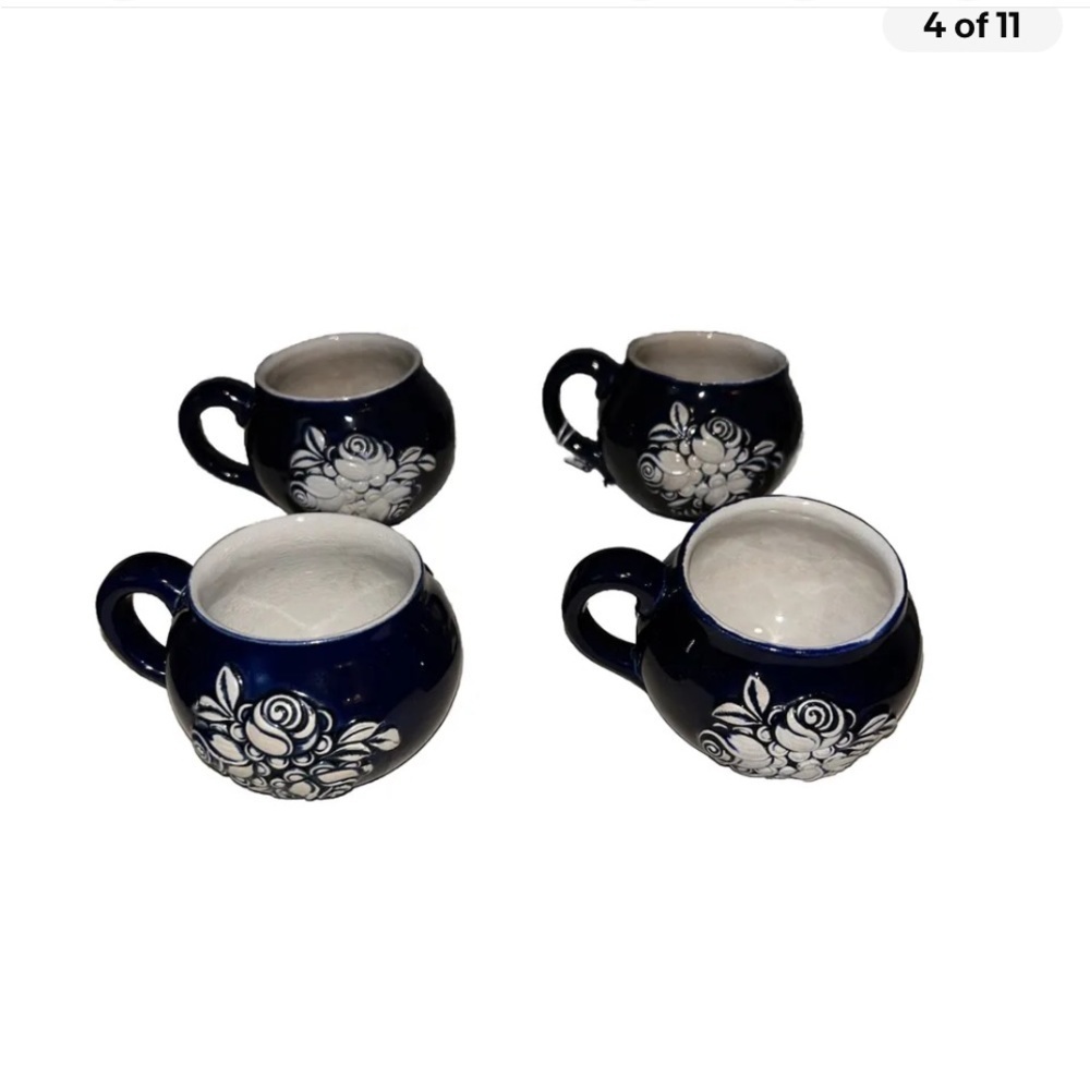 Vintage German Wick-Werke Mug Beer Stein wildflowers Blue Cobalt 4 pc